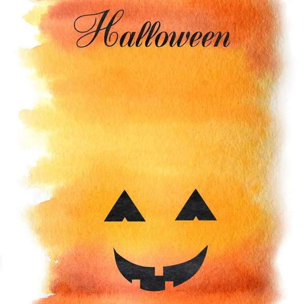 Halloween Creepy Face akvarell handmålade abstrakt penseldrag mönster. Gul orange röd tonad bakgrund. Gratulationskort koncept med kopiera utrymme för text. Höst pumpa färger — Stockfoto