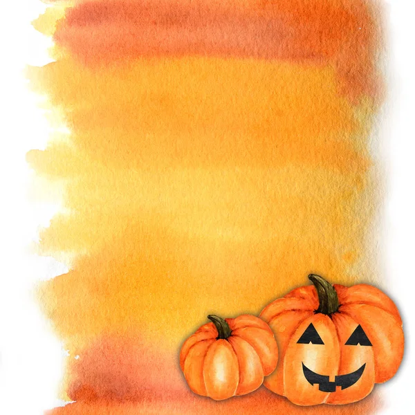 Halloween abóbora assustadora Watercolor pintados à mão pinceladas abstratas padrão. Amarelo laranja fundo gradiente vermelho. Conceito de cartão de saudação com espaço de cópia para texto. Cores de outono — Fotografia de Stock