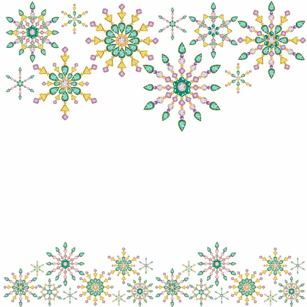 Υδατογραφικό χριστουγεννιάτικο σκελετό Χιονονιφάδα. Όμορφα φωτεινά χρώματα μενταγιόν κόσμημα, διακόσμηση στο λαιμό. Μόδα λαμπρές πέτρες, απλικέ στρας. Ευχετήρια κάρτα Πρωτοχρονιάς, σχεδιασμός πόστερ. — Φωτογραφία Αρχείου