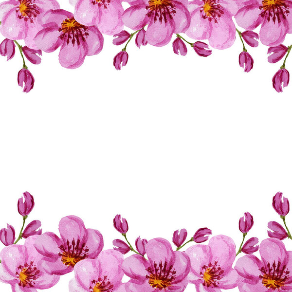 Красивые яркие цвета акварель цветы рамки. Розовый цветочный состав на белом фоне. Открытки, плакат, баннерная концепция с копировальным пространством для текста
.