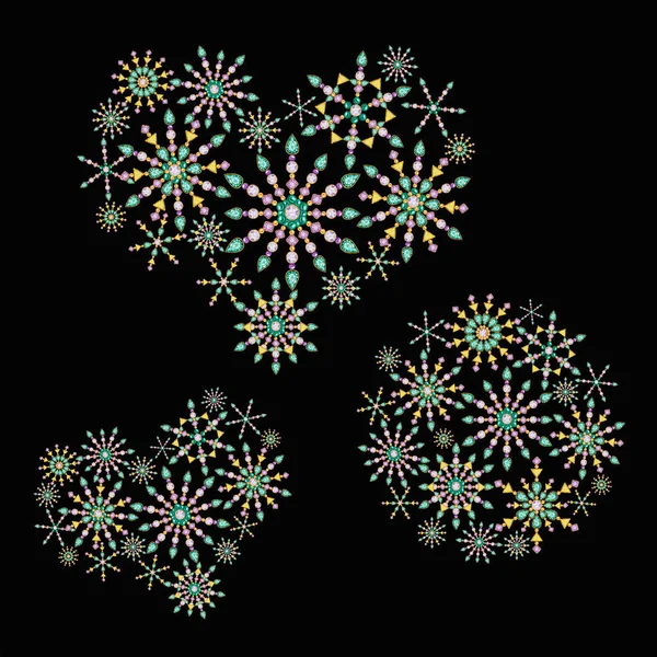 Coração de bola de Natal aquarela de floco de neve de cristal no fundo preto. Belas cores brilhantes decoração de jóias. Moda brilhante, strass. Ano Novo cartão de saudação, conceito de design de cartaz — Fotografia de Stock