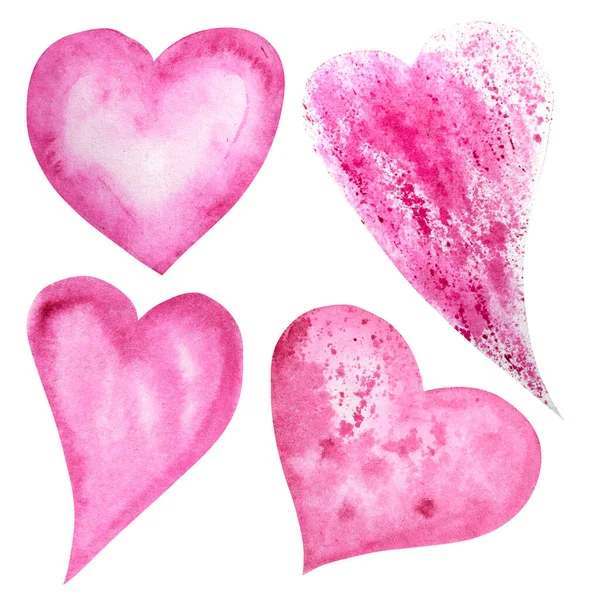 Набор иконок акварельных сердец. Ручной рисунок различных красных розовых сердец изолированы на белом фоне. Свадьба или День Святого Валентина шаблон дизайна. Открытки любви, баннер, концепция плаката — стоковое фото