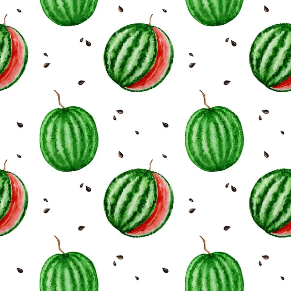 Wassermelone Früchte nahtlose Muster Aquarell handgezeichnete Illustration, frische gesunde Lebensmittel - natürliche Textur Bio-Lebensmittel auf weißem Hintergrund. Sammelalbum — Stockfoto