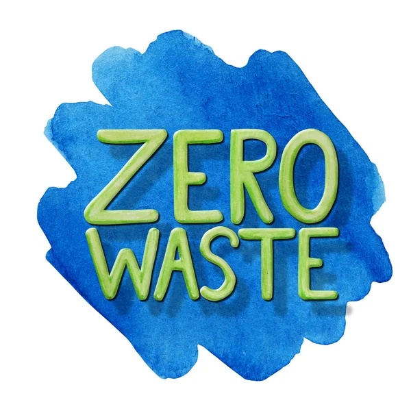 Zero waste green phrase. Watercolor hand drawn illustration isolated on white background. Ecological design concept. Recycled eco zero waste lifestyle lettering. — Stock Photo, Image