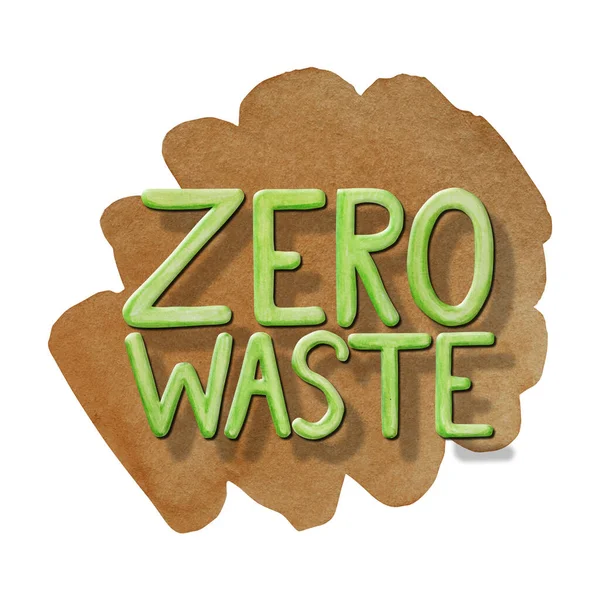 Zero waste green phrase. Watercolor hand drawn illustration isolated on white background. Ecological design concept. Recycled eco zero waste lifestyle lettering. — Stock Photo, Image