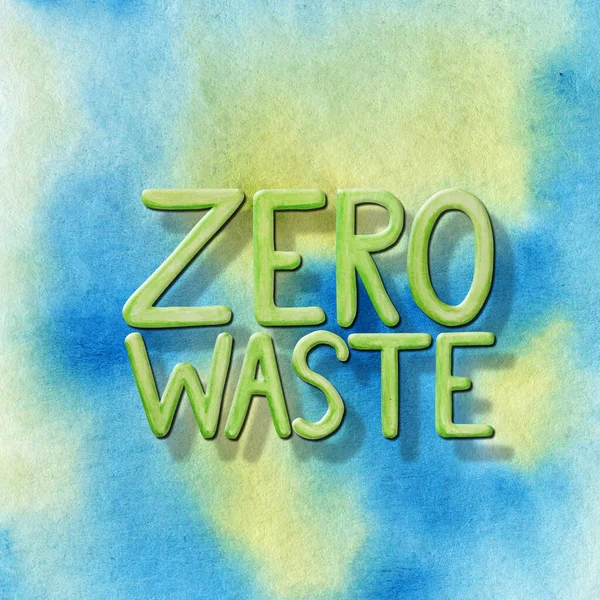 Zero Waste Green sign lettering icon on watercolor Earth background. Hand drawn ECO friendly Ecological design. Recycled eco lifestyle. Recycle Reuse Reduce concept — Stock Photo, Image