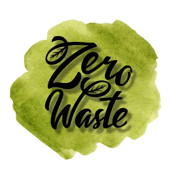 Ga naar Zero Waste Green teken belettering pictogram op aquarel Aarde achtergrond. Met de hand getekend eco vriendelijk ecologisch ontwerp. Gerecycleerde eco levensstijl. Recycle Reuse Reduce-concept — Stockfoto