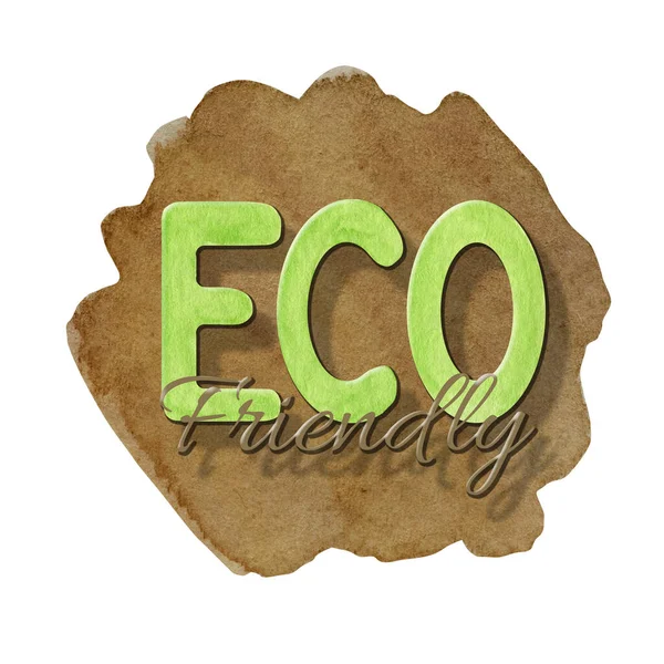 ECO friendly Green sign lettering icon on watercolor background. Hand drawn Ecological design. Recycled eco zero waste lifestyle. Recycle Reuse Reduce concept — Stock Photo, Image