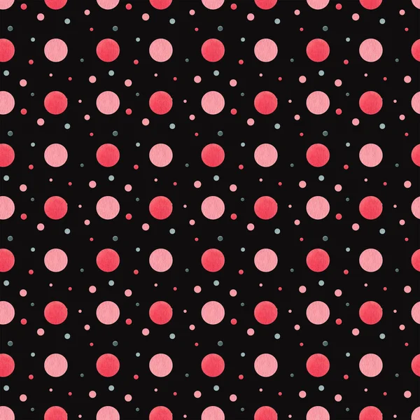 Polka dots Seamless pattern, dotted fabric texture Pink red colorful on black retro style background for kids blog, web design, scrapbooks, party or baby shower invitations and wedding cards. — Stock Photo, Image