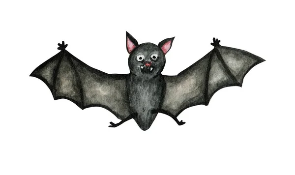 흡혈귀 박쥐는 무섭게 생긴 할로윈 아이콘을 날 립니다. 흰색 배경에 분리 된 워터 컬러 일러스트. 핼러윈 파티 장식을 위한 디자인. — 스톡 사진