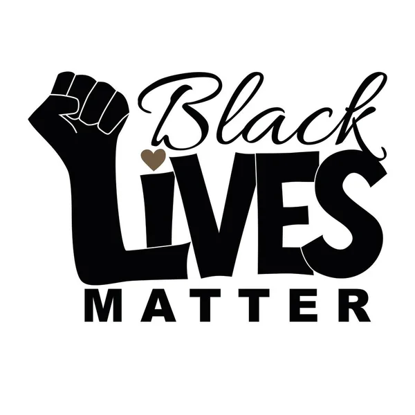 Black Lives Matter firma con el puño y el corazón de Black Power. Ilustración vectorial. Protestas contra el racismo en América Diseño del tiempo patriótico. Puño levantado por defender la igualdad de derechos. No puedo respirar. — Vector de stock