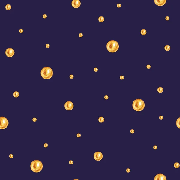 Tupfen Nahtloses Muster, gepunktete Textur mit Goldperlen auf dunkelblauem Hintergrund für Schmuckshop-Blog, Webdesign, Sammelalbum, Party- oder Babyduscheinladungen und Hochzeitskarten. — Stockfoto