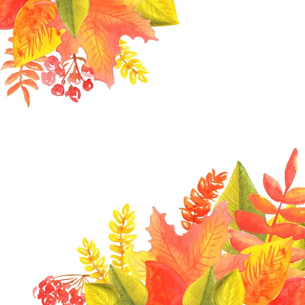 Bannière aquarelle de feuilles et branches isolées sur fond blanc. Illustration d'automne — Photo