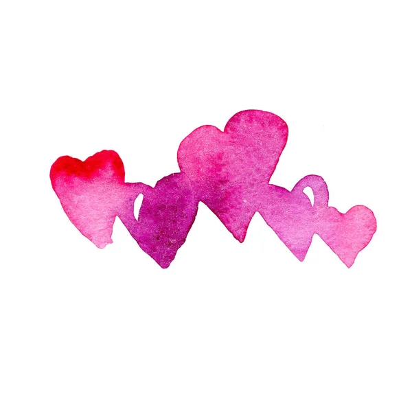 Purple and pink five hearts. Watercolor hand drawn illustration isolated on white background — Stock Photo, Image