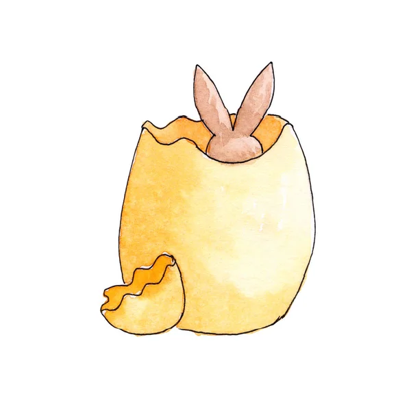 复活节棕色兔子坐在一个鸡蛋水彩 — 图库照片