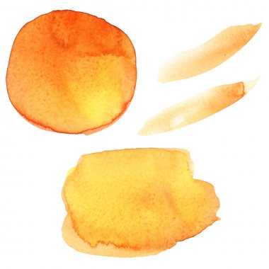 Turuncu sarı altın watercolo soyut spot ve fırça darbeleri