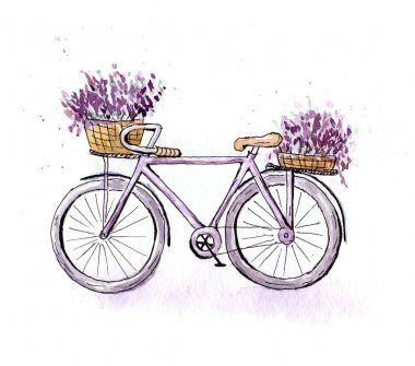 Lavanta sepetleri ile mor Retro Bisiklet Illustration 