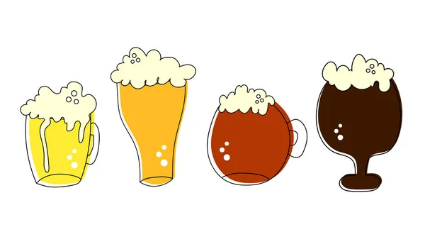 Ensemble de quatre bières mousseuses pour bocaux — Image vectorielle