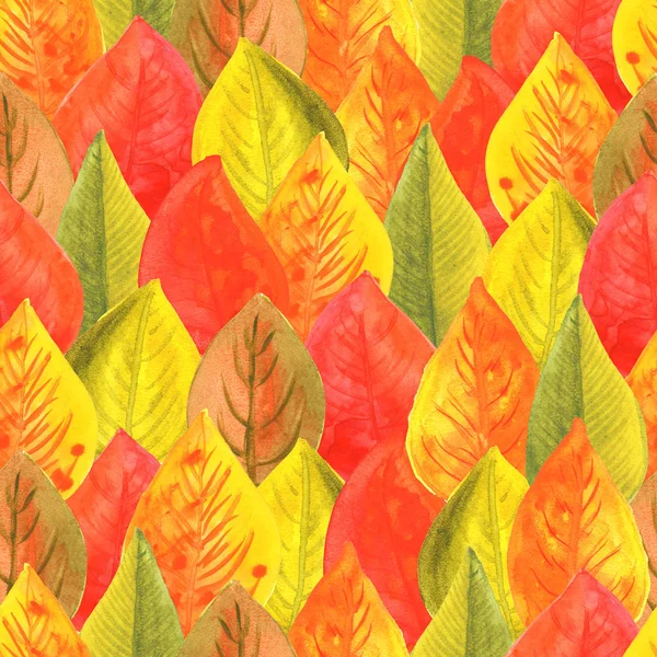 Ilustración acuarela patrón sin costura de hojas de otoño. Colores otoñales rojo naranja amarillo . — Foto de Stock