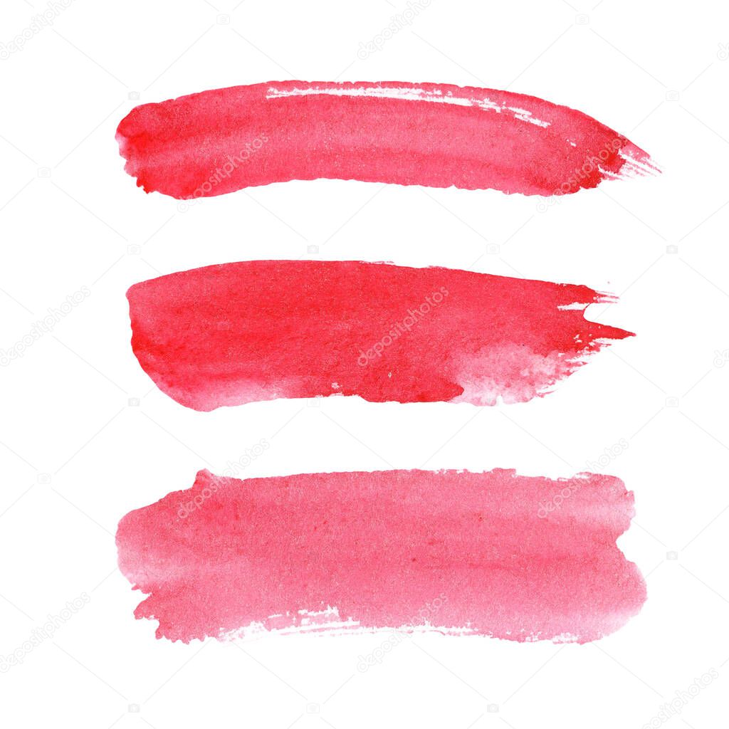 watercolor illustration set of pink red coral brush strokes.