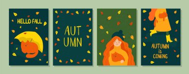 Güzel sonbahar çizimleri seti. Sonbahar havası.