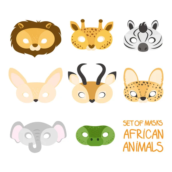 Illusztráció Készlet Rajzfilm Állat Afrikai Karnevál Maszkok Oroszlán Zsiráf Zebra — Stock Vector