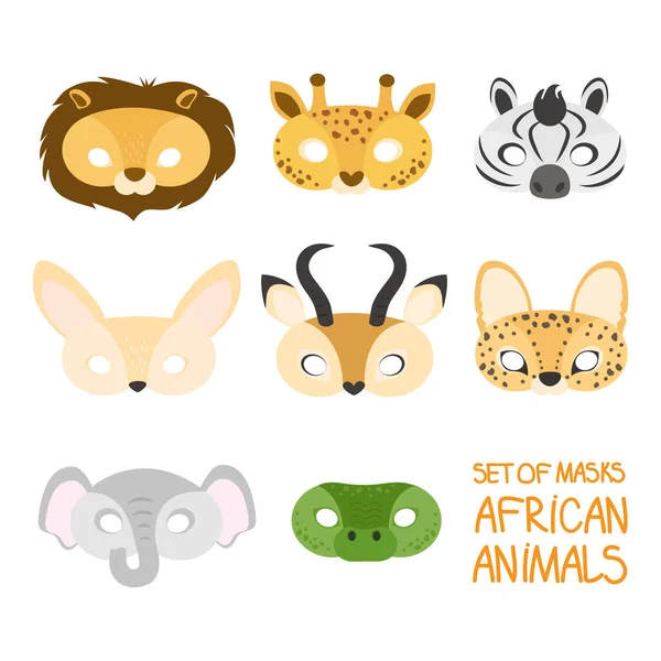 Illustration Set Cartoon Animal Africa Carnival Masks Lion Giraffe Zebra Stock Illustration
