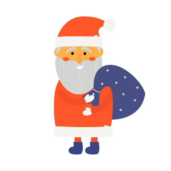 Иллюстрация Милого Санта Клауса Фиолетовым Мешком Подарков Плече Новый Год — стоковый вектор