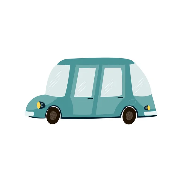 Иллюстрация Милого Бирюзового Детского Автомобиля Белом Фоне Круглый Капот Багажник — стоковый вектор