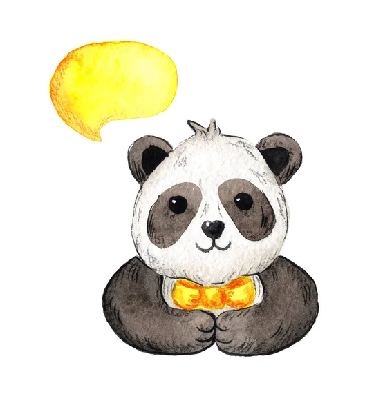 Акварельна Ілюстрація Милого Хлопчика Панди Краваткою Шиї Білому Тлі Жовта — стокове фото