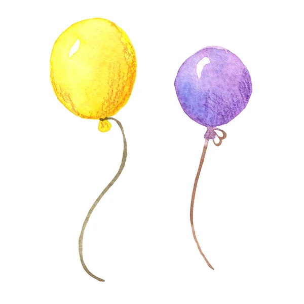 Ілюстрація Акварельних Двох Кульок Намальованих Вручну Фіолетовий Жовтий Кольори Дитячий — стокове фото