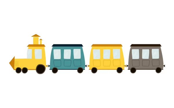 Ilustrace Roztomilého Žlutého Vlaku Ručně Kreslenými Kočáry Bílém Pozadí Dětský — Stockový vektor