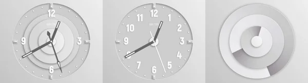 Diales de corte de papel tono gris del reloj — Vector de stock