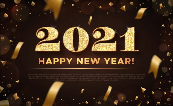 2021 Bannière Bonne Année, illustration vectorielle couleur dorée. — Image vectorielle