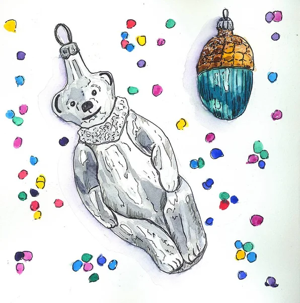 Noel el ağaç için vintage süslemeleri çizilmiş 