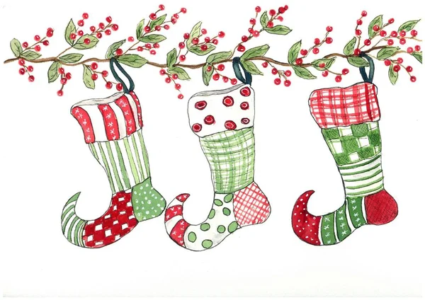 Noel çorap dekoratif illüstrasyon.