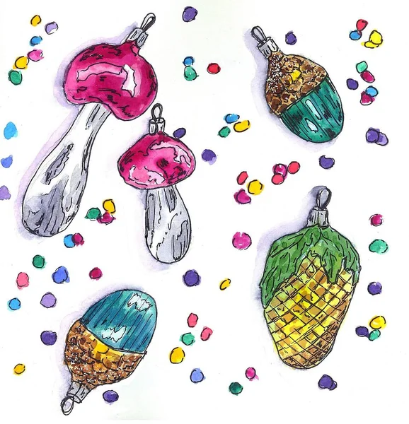 Noel el ağaç için vintage süslemeleri çizilmiş 