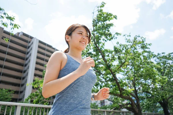 Young Happy Asian Woman Running — Stock Photo, Image