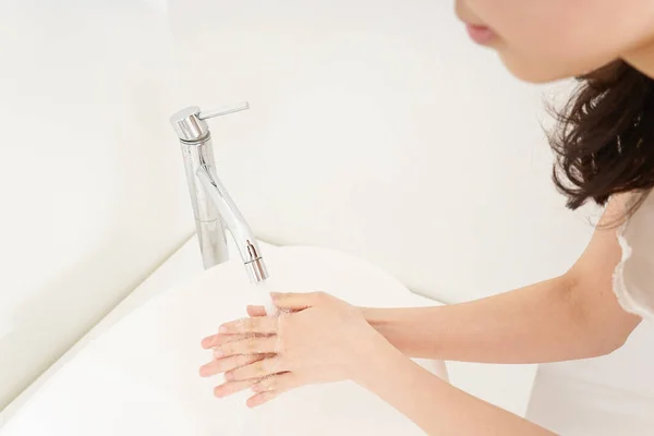 Young Woman Washing Face Close — Stock Photo, Image