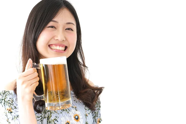 Joven Asiático Mujer Bebiendo Cerveza —  Fotos de Stock