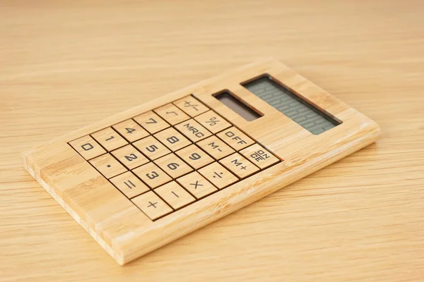 Calculatrice Sur Table Bois Vue Rapprochée — Photo