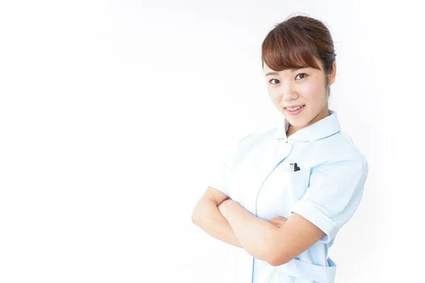 Jong Aziatisch Verpleegster Poseren Wit Achtergrond — Stockfoto