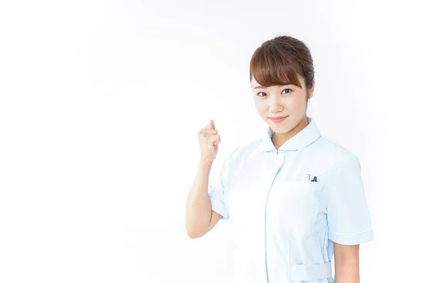 Joven Asiático Enfermera Posando Blanco Fondo —  Fotos de Stock