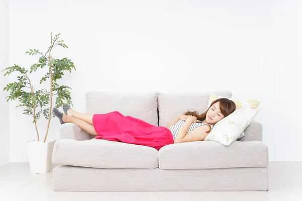 Young Asian Woman Sleeping Sofa — Stock Photo, Image