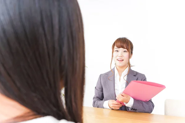 business woman making job interview in office