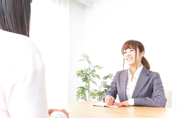 business woman making job interview in office