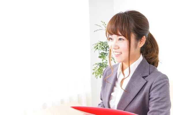 Young Asian Businesswoman Grey Suit — Stock Photo, Image