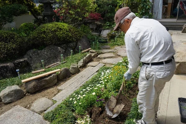 Äldre Man Som Arbetar Trädgården — Stockfoto