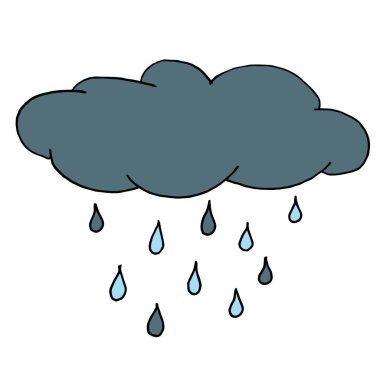 Sonbahar yağmurlu bulut. Beyaz arka planda farklı renklere sahip anahat. Vektör çizimi