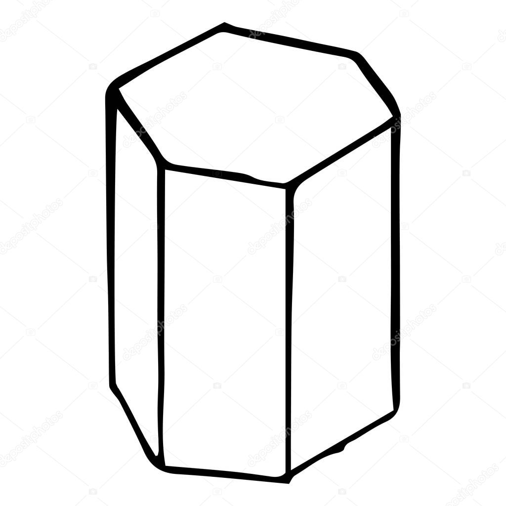 Prisma hexagonal. Boceto, dibujo a mano. Contorno negro